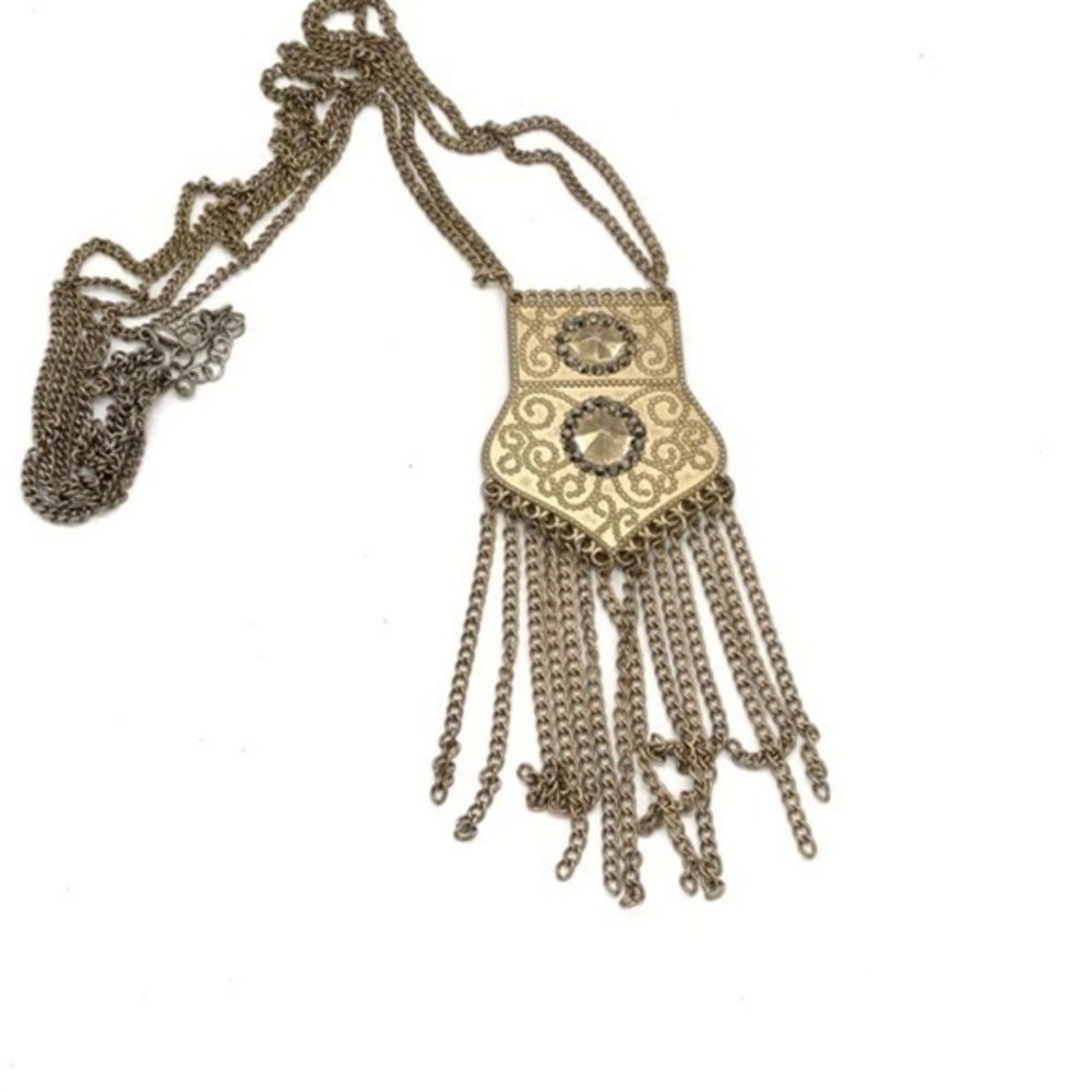 Vintage Boho fringe metal‎ long statement necklace festival